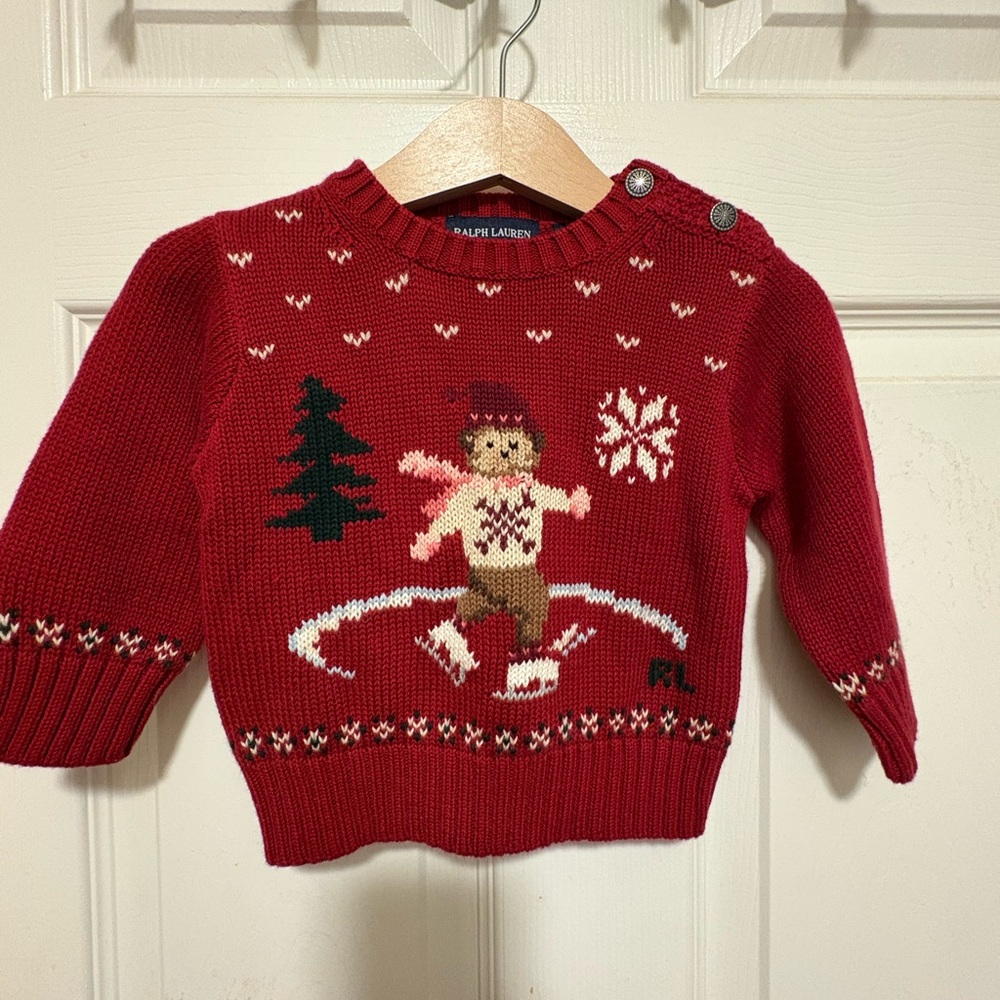Ralph Lauren Festive Red Sweater with Skating Bear